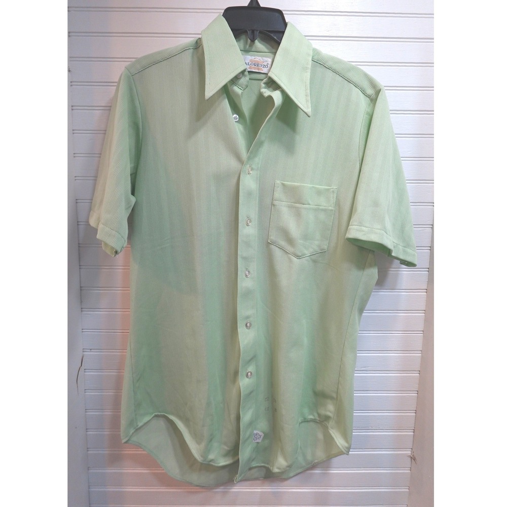 Vintage‎ DiLorenzo Button-up Shirt Size Small 15 Short-sleeve Green Striped Top